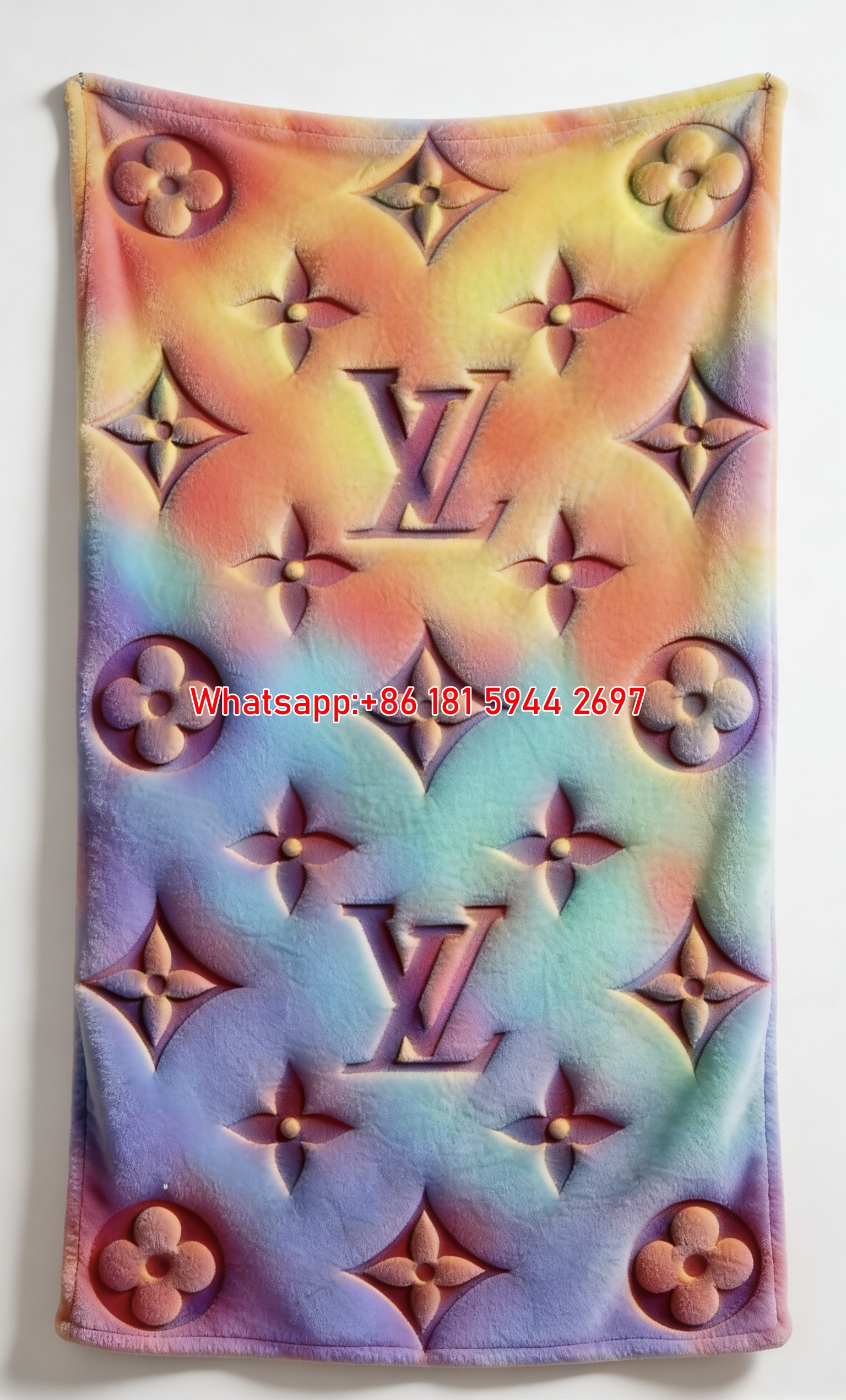 LV 3D Hologram Flannel Blanket LV Gradient Embossed Throw IMG_3283